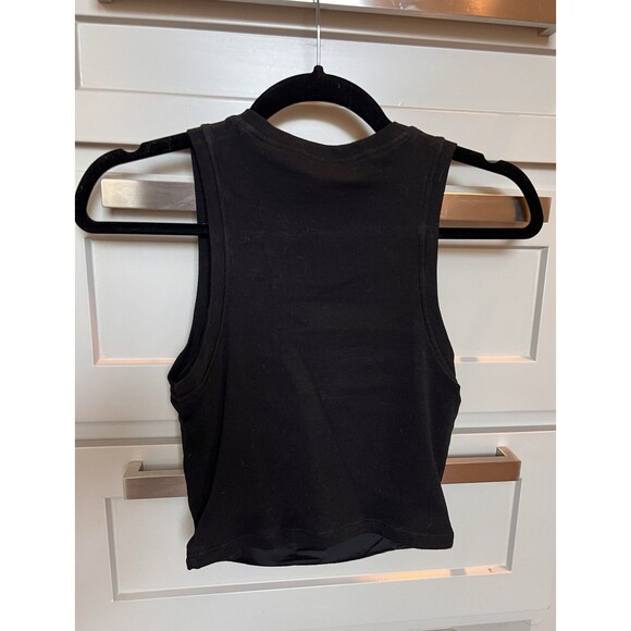 Klassy Network Women’s Ribbed Crop High Neck Tank With Built In Bra Medium Black - Picture 3 of 4